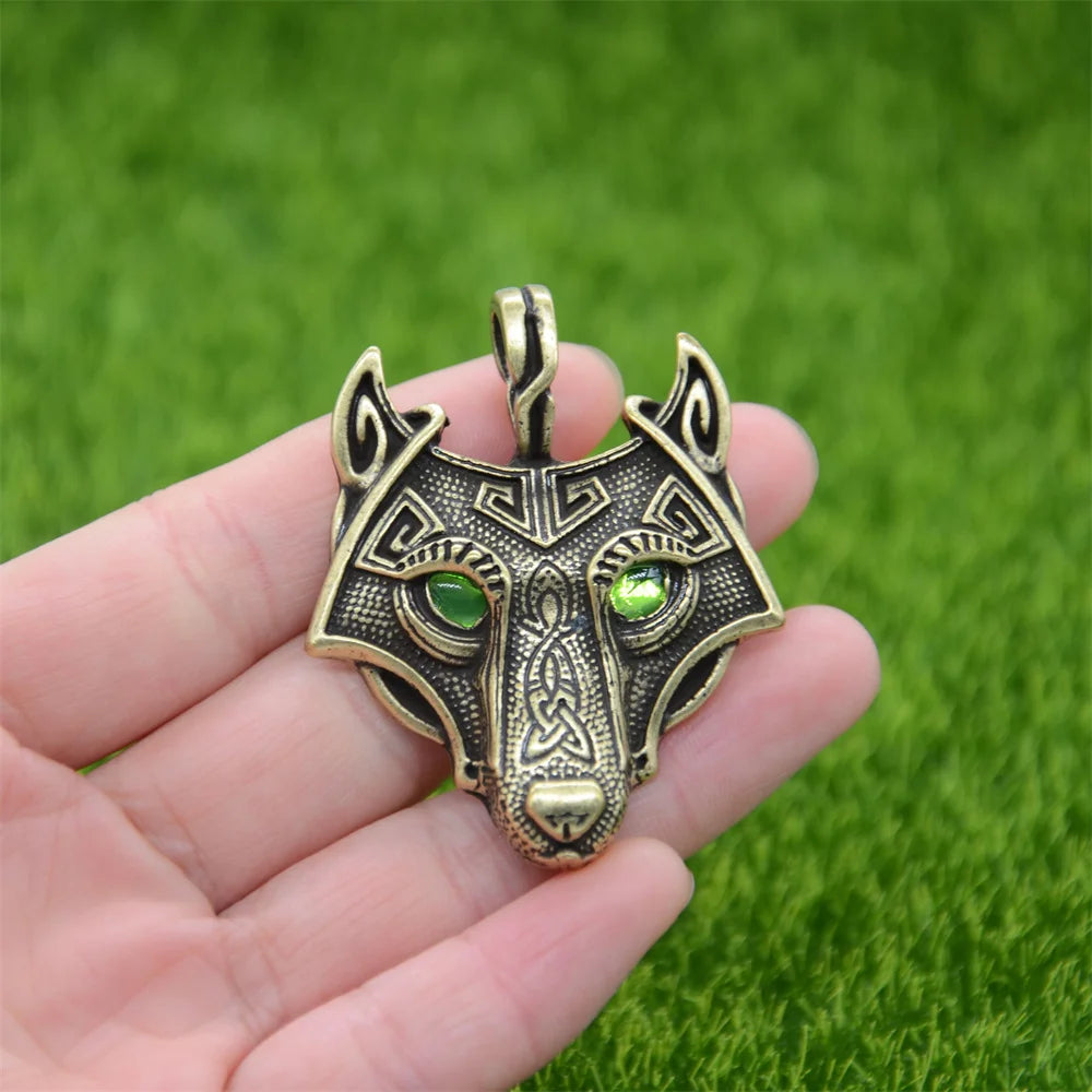 Blue Green Eyes Wolf Pendant Viking