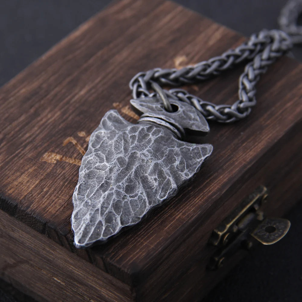 stainless steel Viking dragon spear Pendant Necklace with really cow leather chain As Men Gift with wooden box as gift