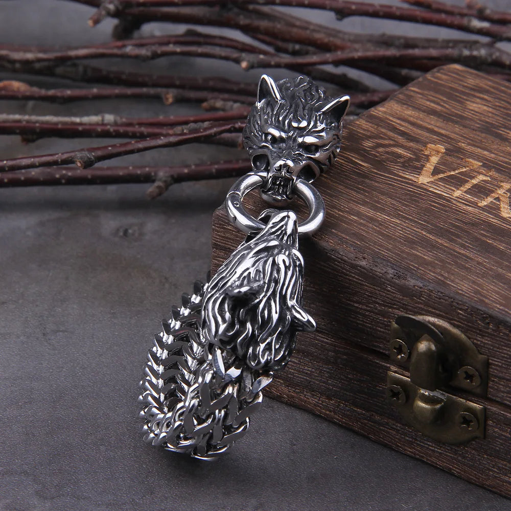 Never Fade Rock Viking Wolf Charm Bracelet Men's Stainless Steel Mesh Chain silver color Wolf Punk Bracelets Biker Jewelry