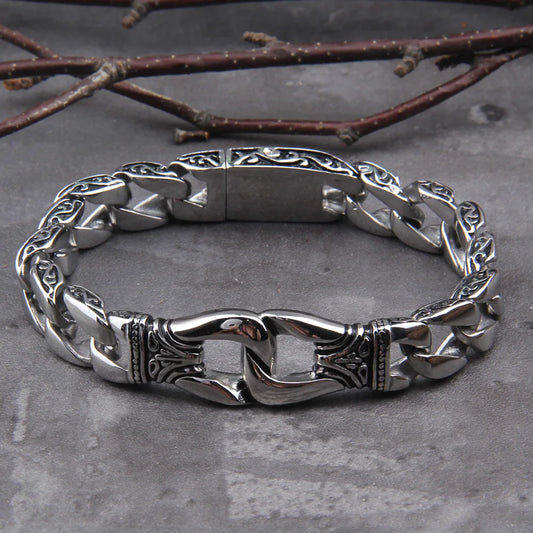 Vikings Stainless Steel Bracelet 12mm Curb Cuban Chain Silver Color Bracelets for Men Women Factory Offer with box