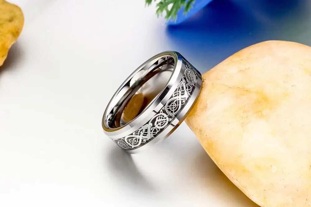 BONISKISS 8mm Men's Ring Celtics Dragon Tungsten Carbide Ring Anniversary/Engagement/Wedding Band Ring Comfort Fit Size 5-16