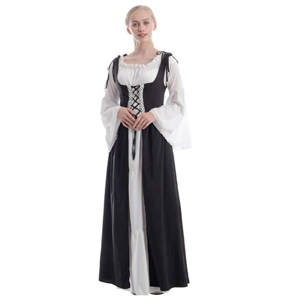 Women Viking Cosplay Costume Dress Medieval Pirate Halloween Irish Corset Gown Outfit