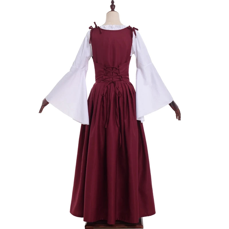 Women Viking Cosplay Costume Dress Medieval Pirate Halloween Irish Corset Gown Outfit