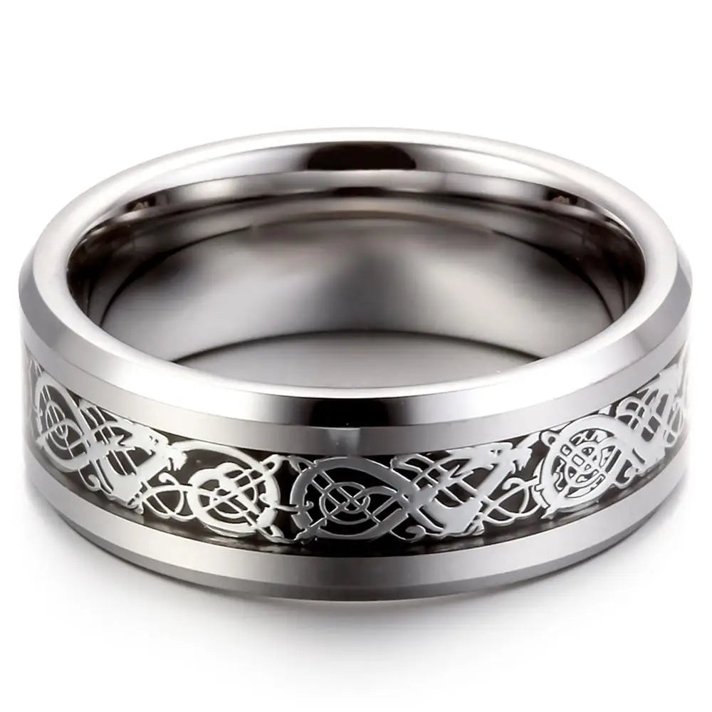 BONISKISS 8mm Men's Ring Celtics Dragon Tungsten Carbide Ring Anniversary/Engagement/Wedding Band Ring Comfort Fit Size 5-16