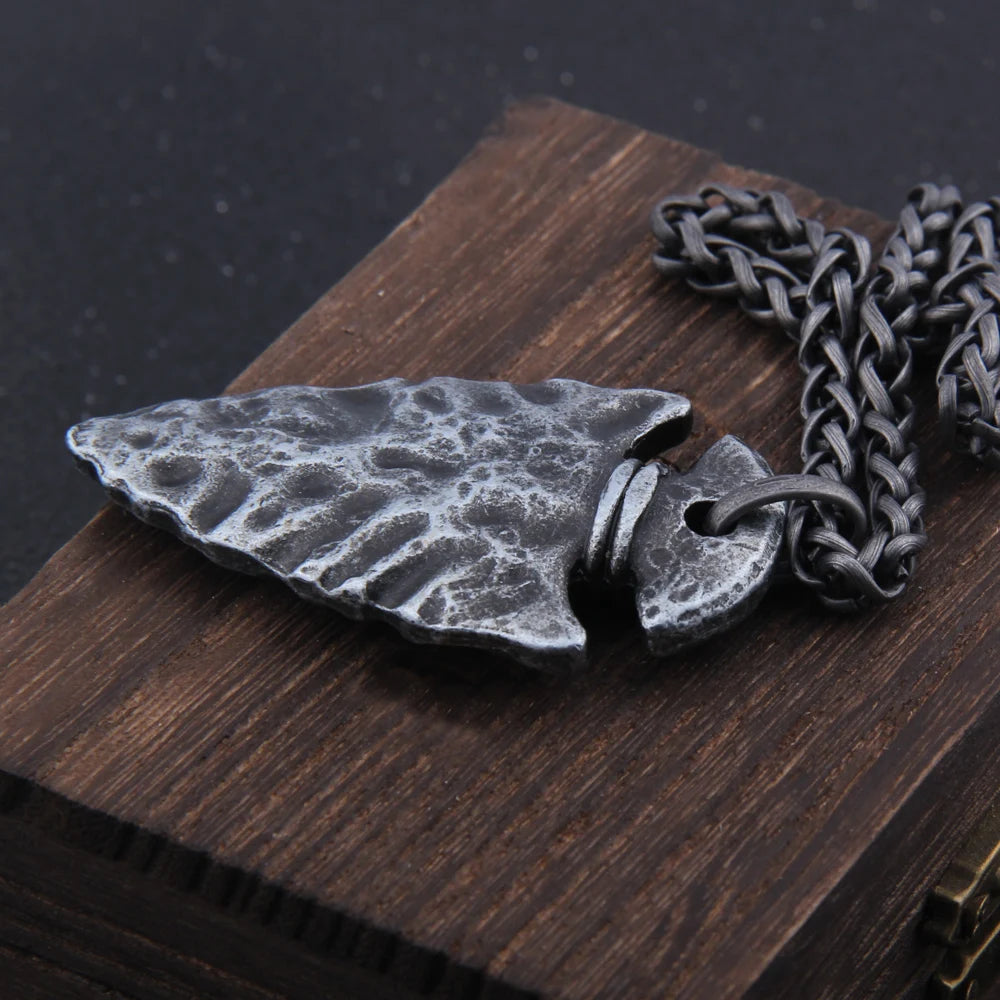 stainless steel Viking dragon spear Pendant Necklace with really cow leather chain As Men Gift with wooden box as gift