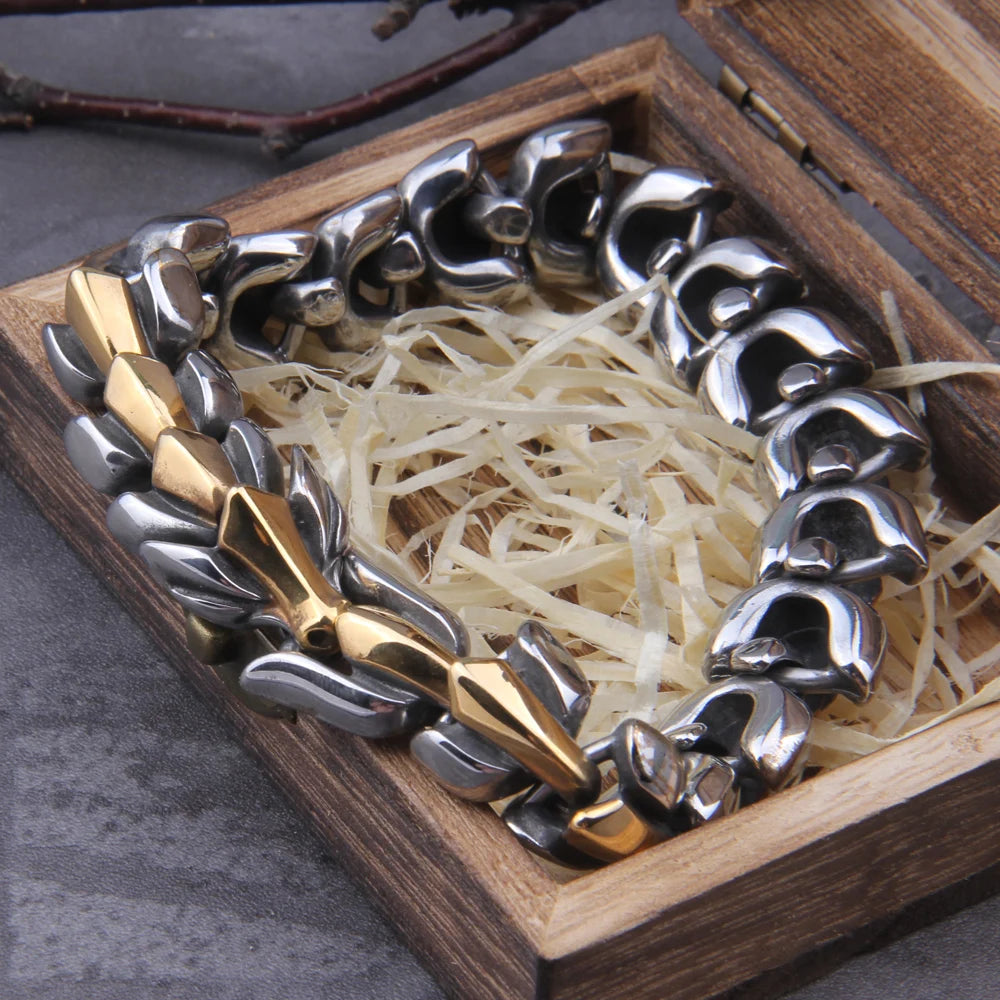 Viking Ouroboros vintage punk bracelet for men stainless steel fashion Jewelry hippop street culture