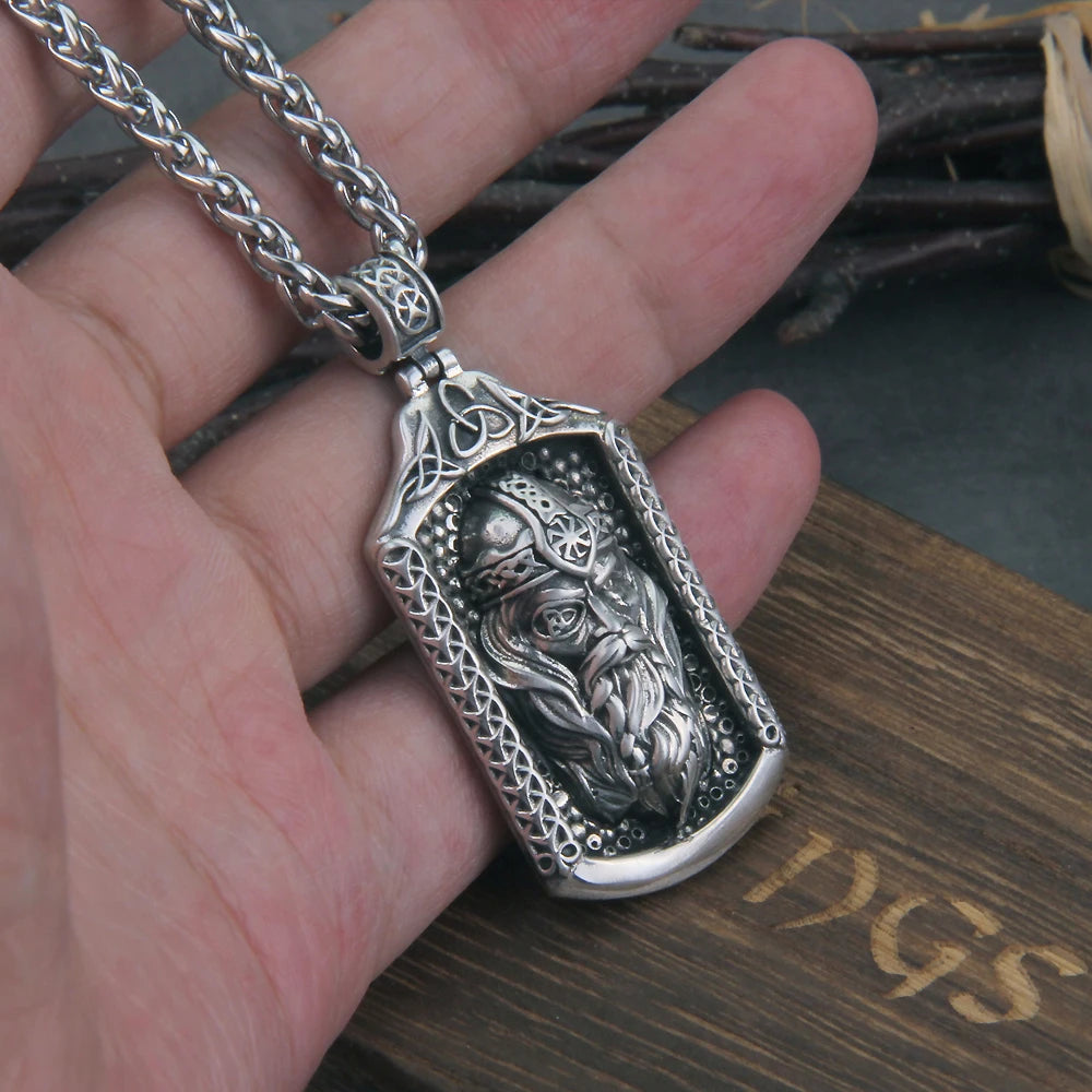 Real 925 Sterling Silver Odin Photo frame with chain and Viking wooden box as gift