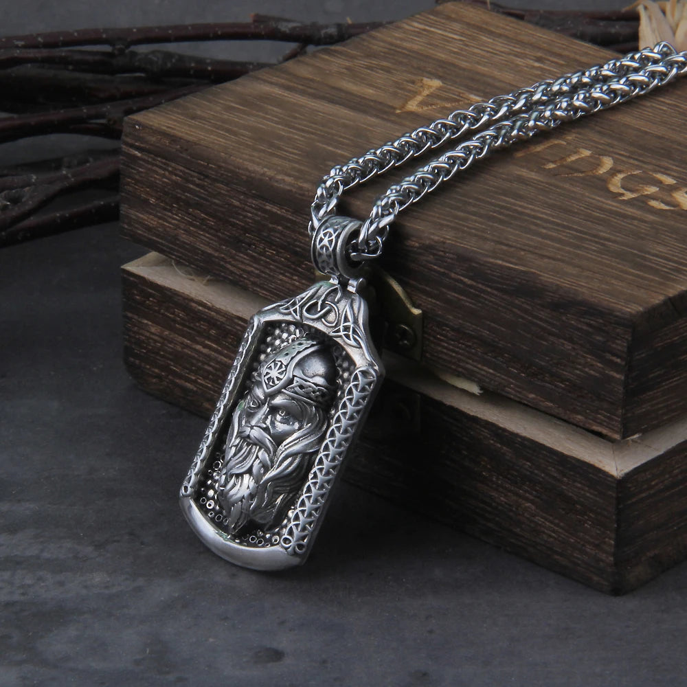 Real 925 Sterling Silver Odin Photo frame with chain and Viking wooden box as gift