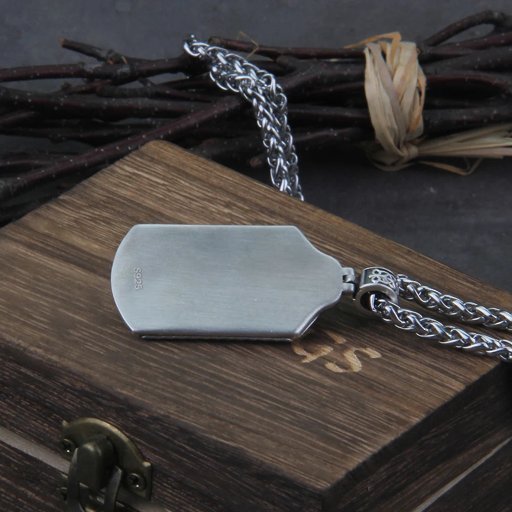 Real 925 Sterling Silver Odin Photo frame with chain and Viking wooden box as gift