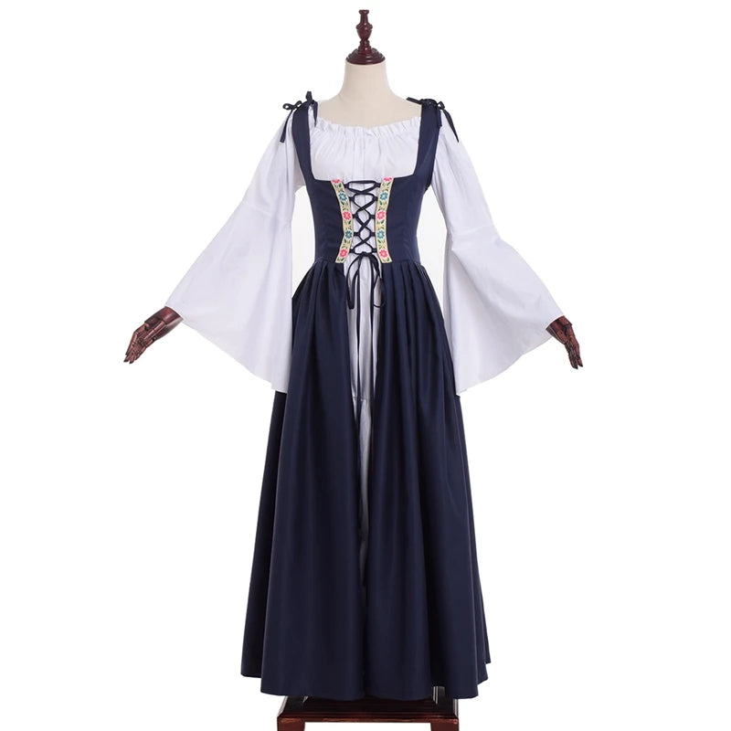 Women Viking Cosplay Costume Dress Medieval Pirate Halloween Irish Corset Gown Outfit