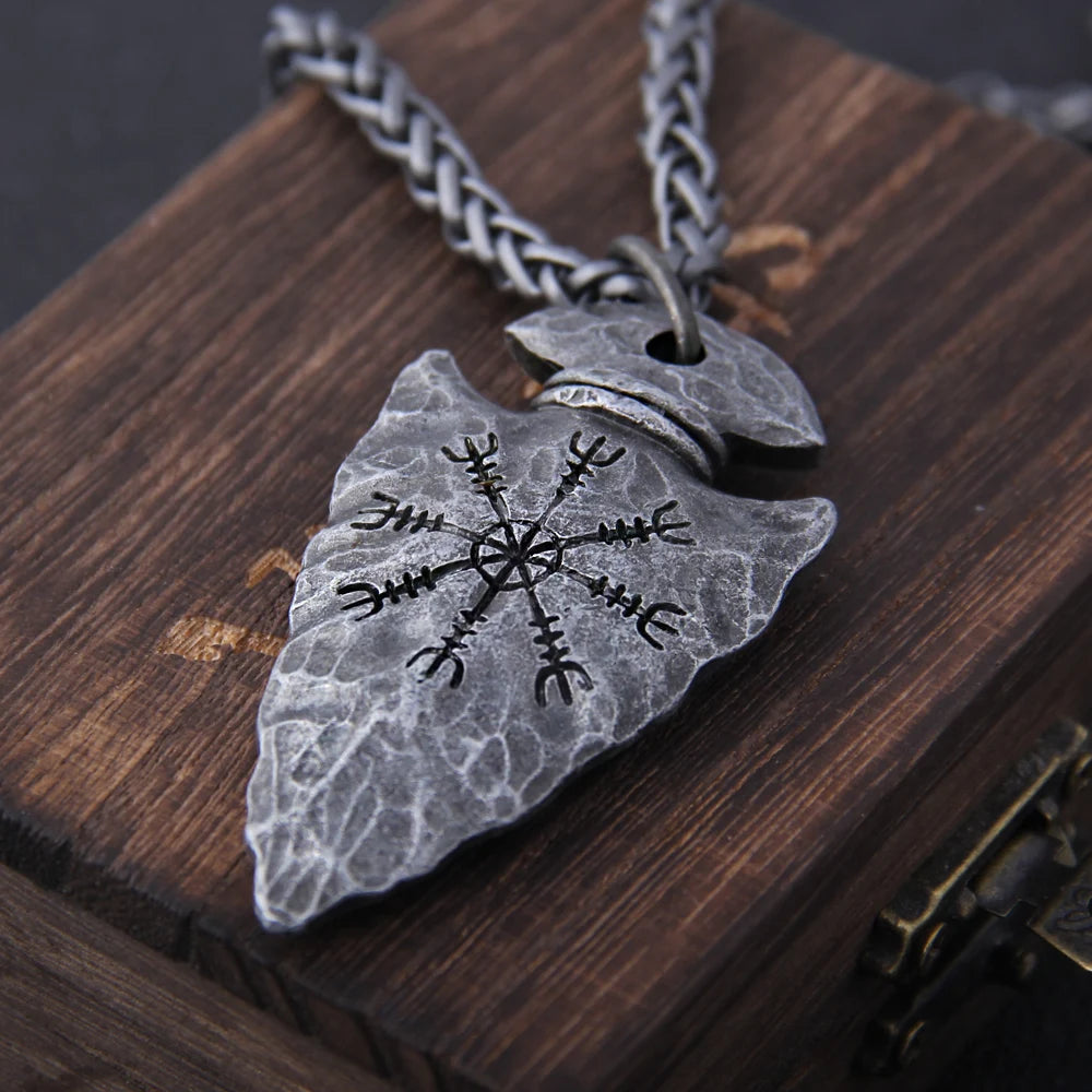 stainless steel Viking dragon spear Pendant Necklace with really cow leather chain As Men Gift with wooden box as gift
