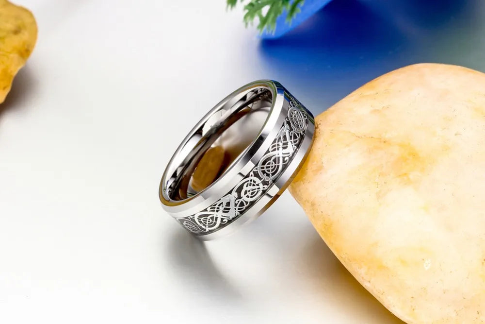 BONISKISS 8mm Men's Ring Celtics Dragon Tungsten Carbide Ring Anniversary/Engagement/Wedding Band Ring Comfort Fit Size 5-16