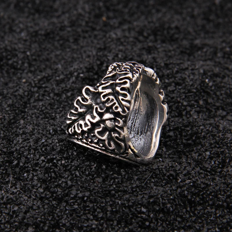 925 sterling silver Viking Vegvisir rune Shield adjustable ring with vintage viking wood box as gift