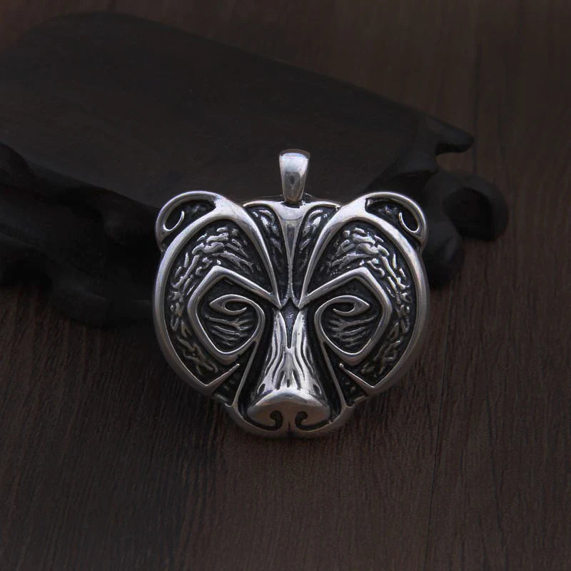 925 Sterling Silver Viking Bear Pendant Nekclace with stainless steel wolf chain as gift