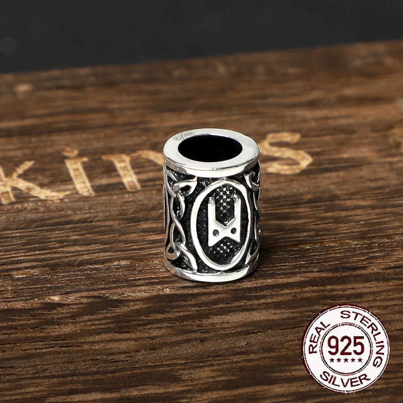 S925 Sterling Silver Viking beard Beads Hair Beads with keel chain and cow leather chain and vintage wood box as gift