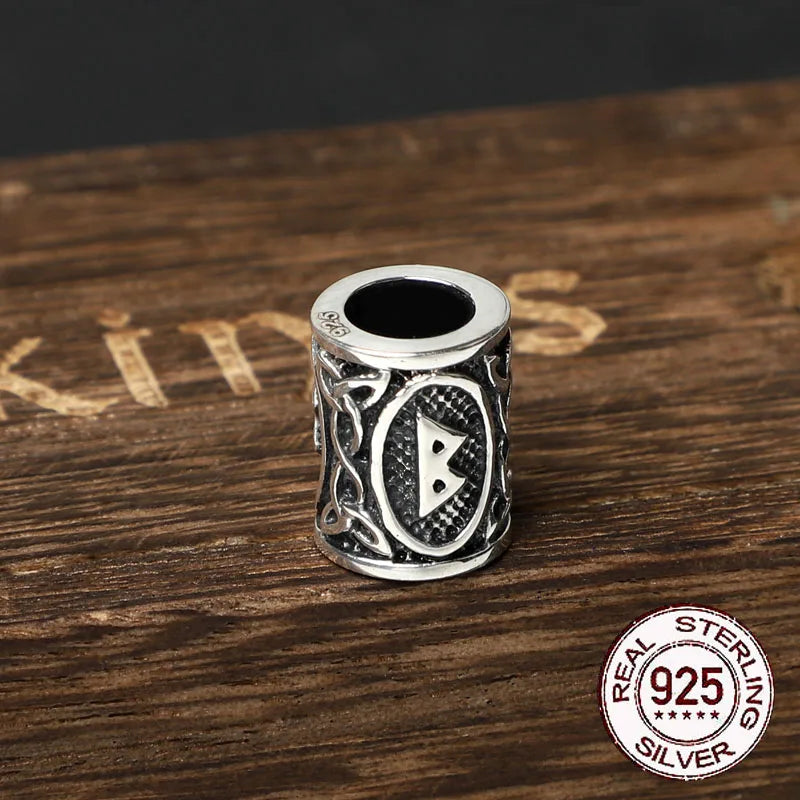 S925 Sterling Silver Viking beard Beads Hair Beads with keel chain and cow leather chain and vintage wood box as gift