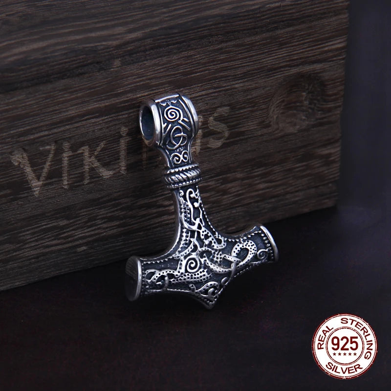 Real 925 Sterling Silver Thor Hammer Mjolnir choker Viking Amulet Scandinavian pendant necklace Norse Men Jewelry