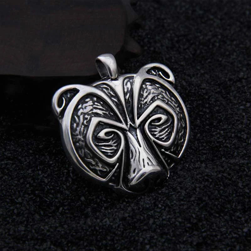 925 Sterling Silver Viking Bear Pendant Nekclace with stainless steel wolf chain as gift