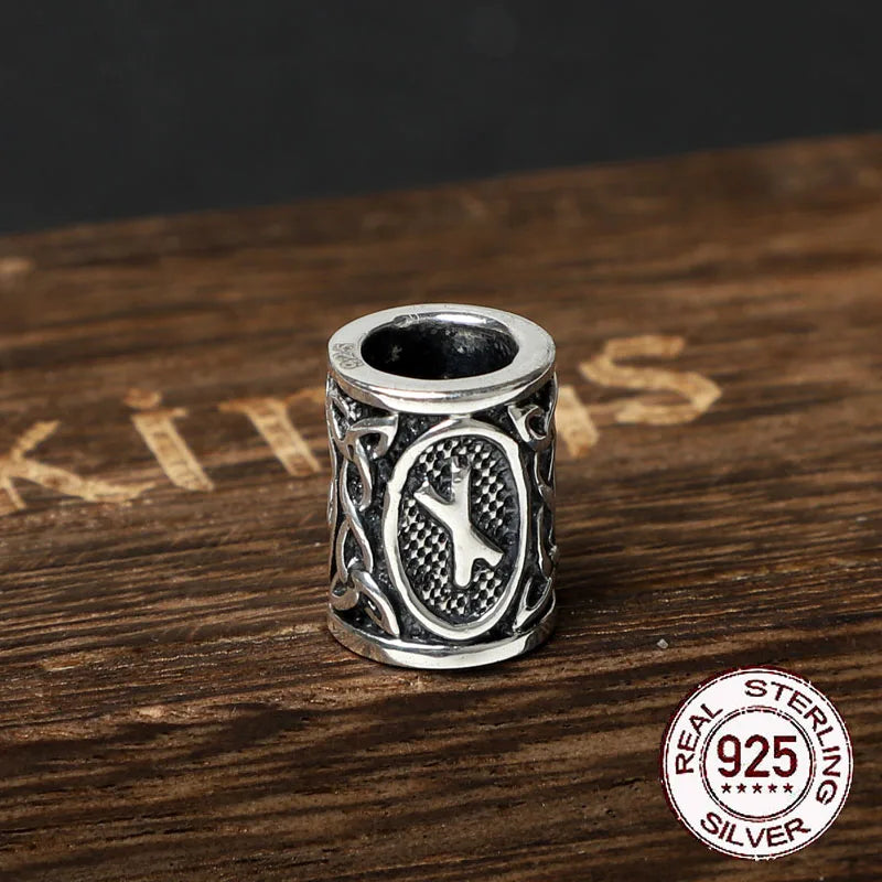 S925 Sterling Silver Viking beard Beads Hair Beads with keel chain and cow leather chain and vintage wood box as gift