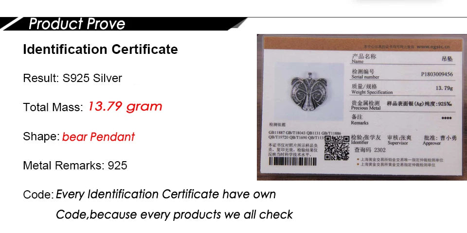 925 Sterling Silver Viking Bear Pendant Nekclace with stainless steel wolf chain as gift