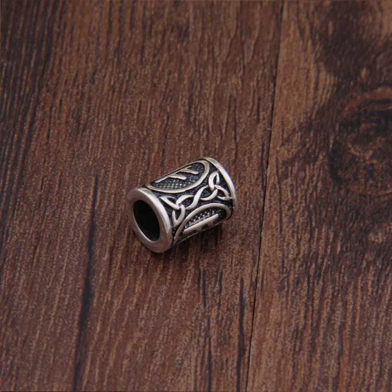 S925 Sterling Silver Viking beard Beads Hair Beads with keel chain and cow leather chain and vintage wood box as gift