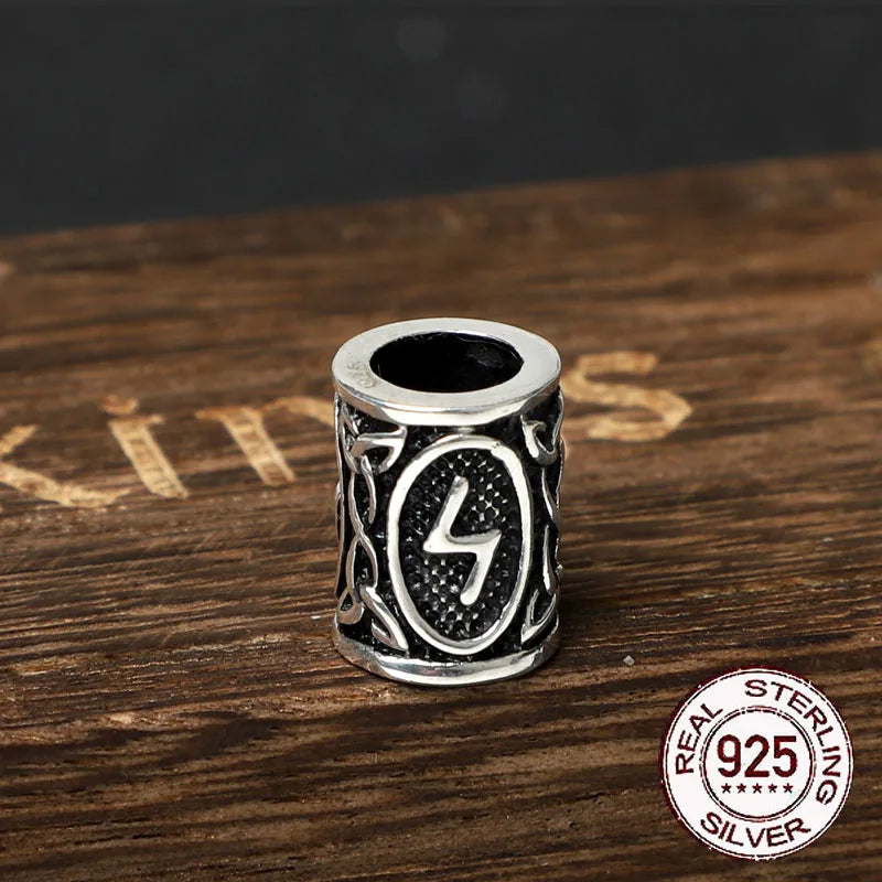S925 Sterling Silver Viking beard Beads Hair Beads with keel chain and cow leather chain and vintage wood box as gift