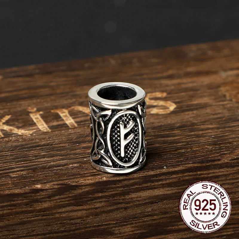 S925 Sterling Silver Viking beard Beads Hair Beads with keel chain and cow leather chain and vintage wood box as gift