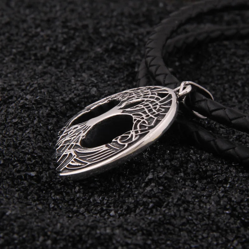 S925 sterling silver Norse Life of tree necklace with cow leather chain and keel chain and wood box as gift