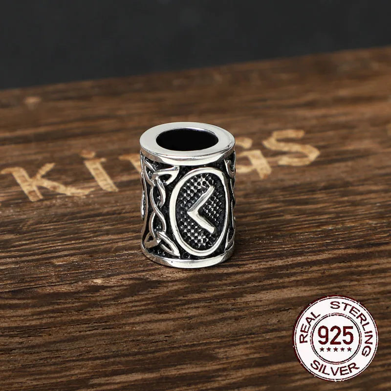 S925 Sterling Silver Viking beard Beads Hair Beads with keel chain and cow leather chain and vintage wood box as gift