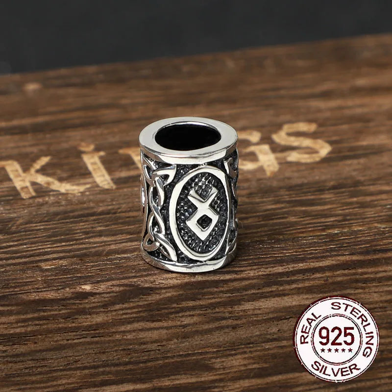 S925 Sterling Silver Viking beard Beads Hair Beads with keel chain and cow leather chain and vintage wood box as gift
