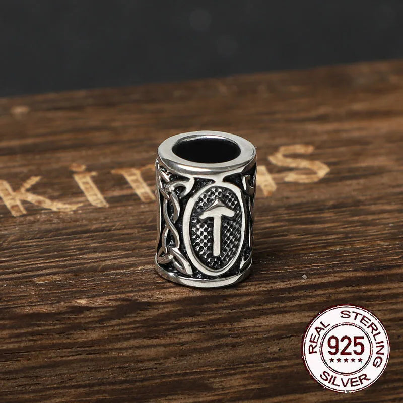 S925 Sterling Silver Viking beard Beads Hair Beads with keel chain and cow leather chain and vintage wood box as gift