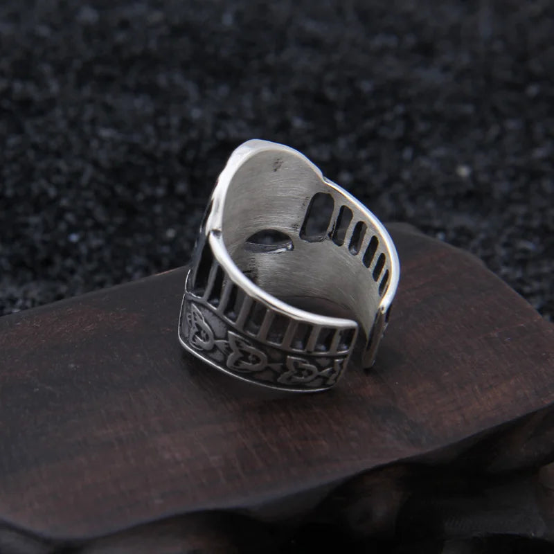 sterling silver 925 viking Warrior helmet adjustable ring as gift with vintage wood viking box