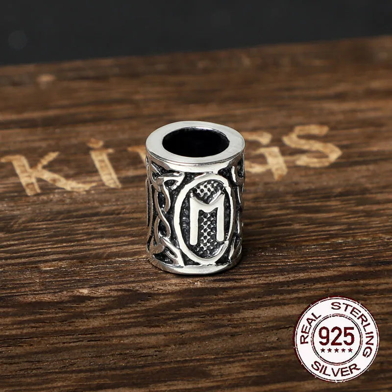 S925 Sterling Silver Viking beard Beads Hair Beads with keel chain and cow leather chain and vintage wood box as gift