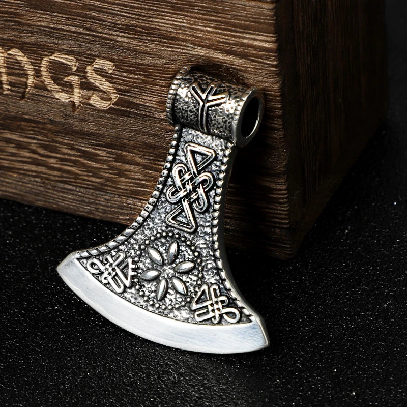 925 sterling silver Viking Vegvisir rune and Celtic knot ax necklace with keel necklace and leather chain and wood box as gift