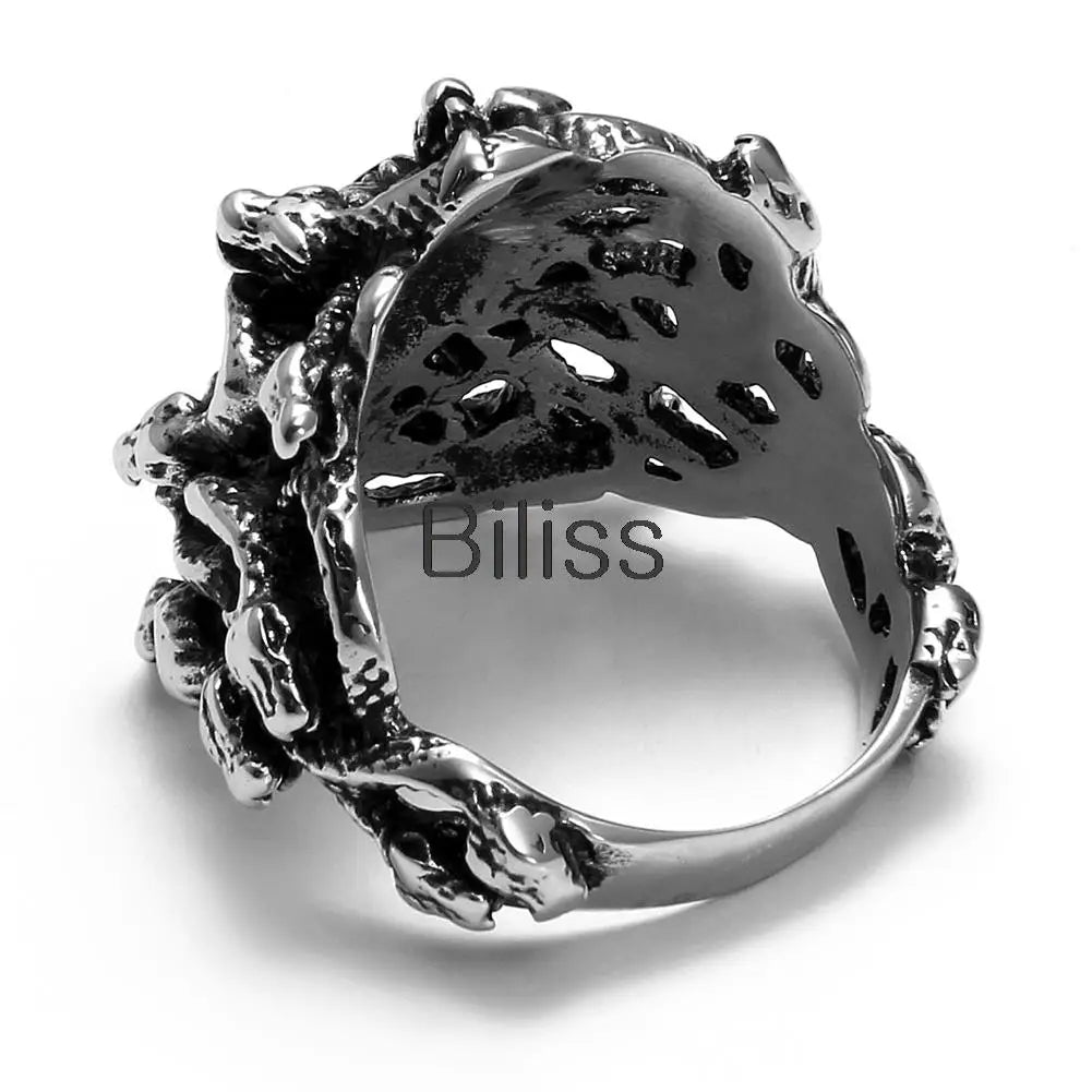 BONISKISS Vintage Style Men's Stainless Steel Greek Mythology Goddess Monster Medusa Snake Haired Ring Punk Biker Band Jewelry
