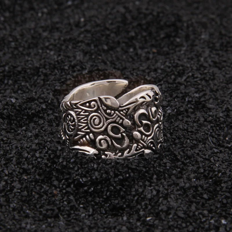 925 sterling silver Viking Double Wolf adjustable ring as gift