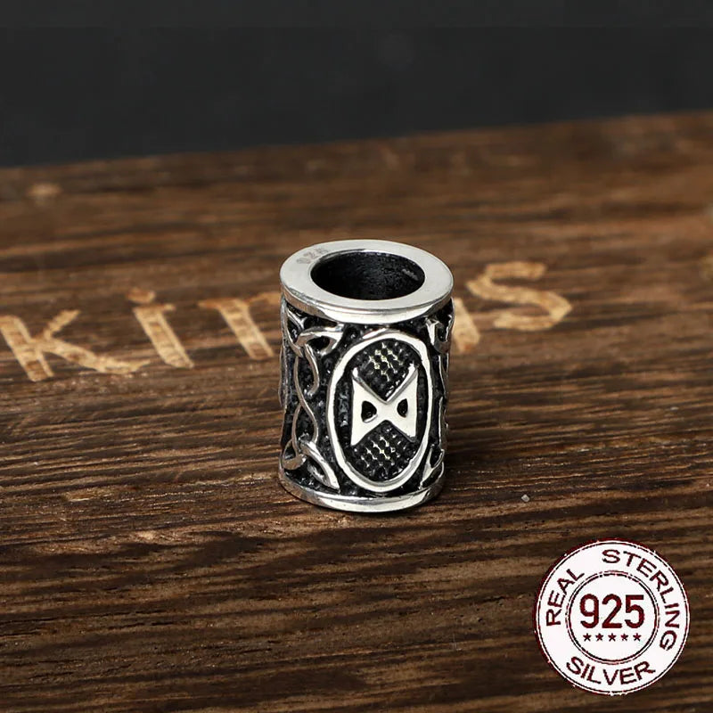 S925 Sterling Silver Viking beard Beads Hair Beads with keel chain and cow leather chain and vintage wood box as gift