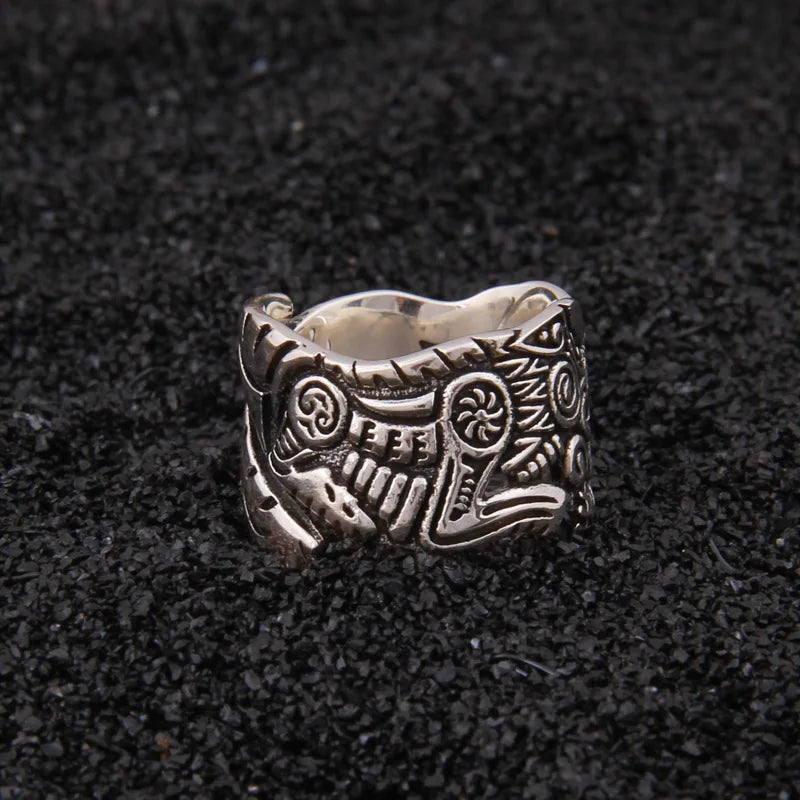 925 sterling silver Viking Double Wolf adjustable ring as gift