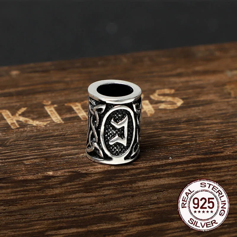S925 Sterling Silver Viking beard Beads Hair Beads with keel chain and cow leather chain and vintage wood box as gift