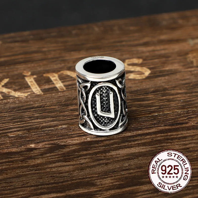 S925 Sterling Silver Viking beard Beads Hair Beads with keel chain and cow leather chain and vintage wood box as gift