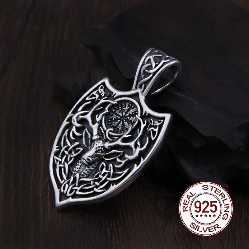 sterling silver viking Deer necklace with real leather and chain