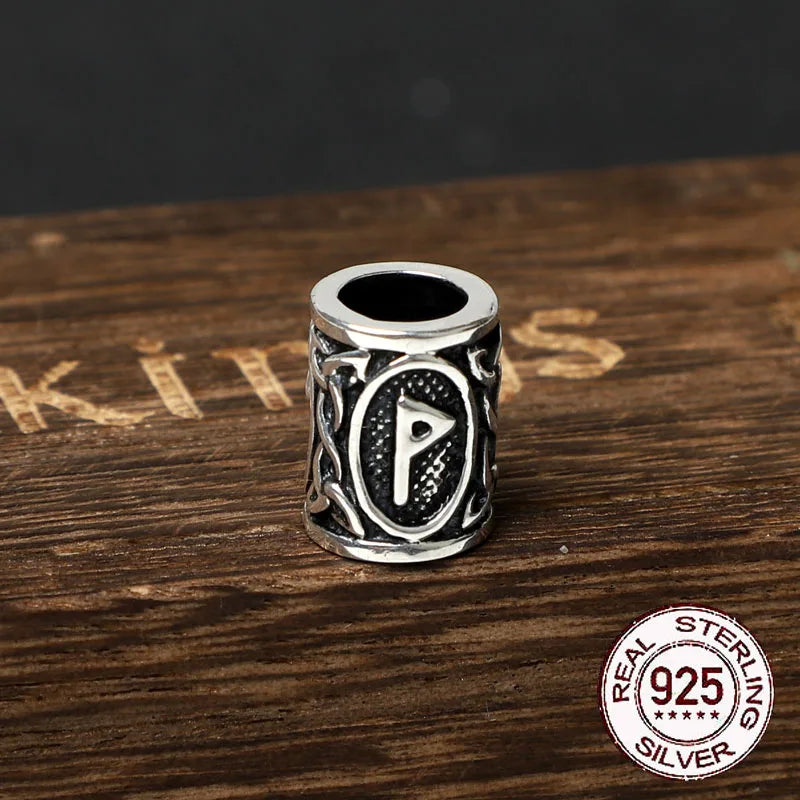 S925 Sterling Silver Viking beard Beads Hair Beads with keel chain and cow leather chain and vintage wood box as gift