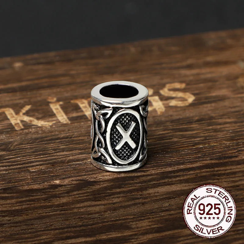 S925 Sterling Silver Viking beard Beads Hair Beads with keel chain and cow leather chain and vintage wood box as gift