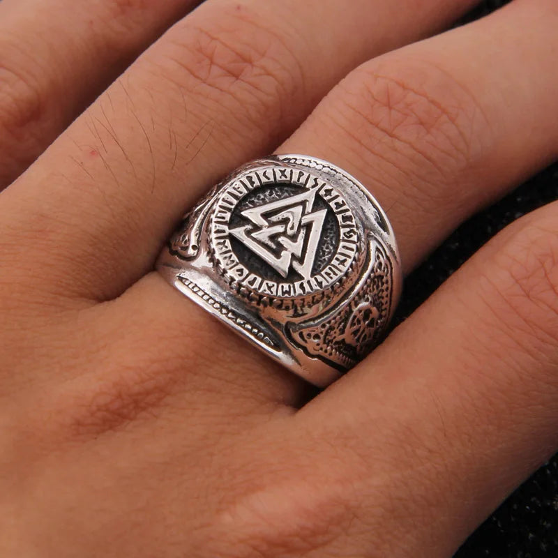 925 sterling silver Viking Odin Rune With Viking Rune adjustable ring with vintage viking box as gift