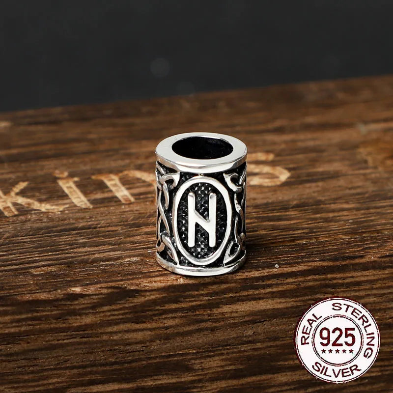 S925 Sterling Silver Viking beard Beads Hair Beads with keel chain and cow leather chain and vintage wood box as gift