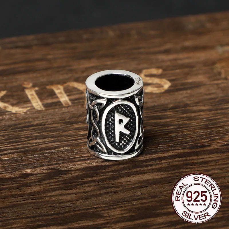 S925 Sterling Silver Viking beard Beads Hair Beads with keel chain and cow leather chain and vintage wood box as gift