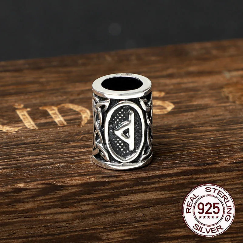S925 Sterling Silver Viking beard Beads Hair Beads with keel chain and cow leather chain and vintage wood box as gift