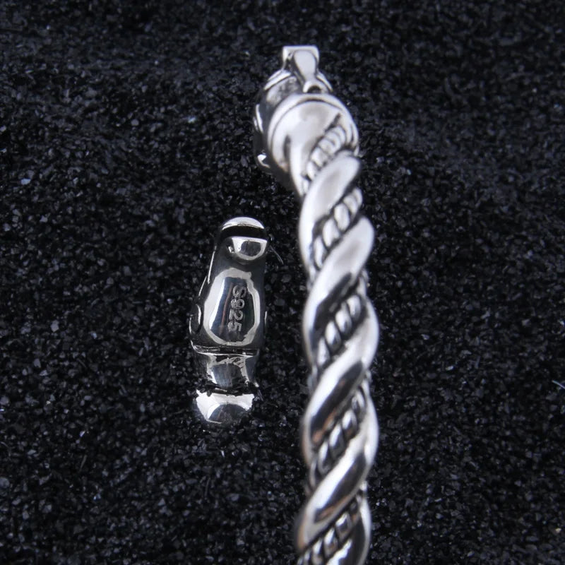 S925 Sterling Silver Norse Vikings Wolf Bangle with wood box as gift for men or women