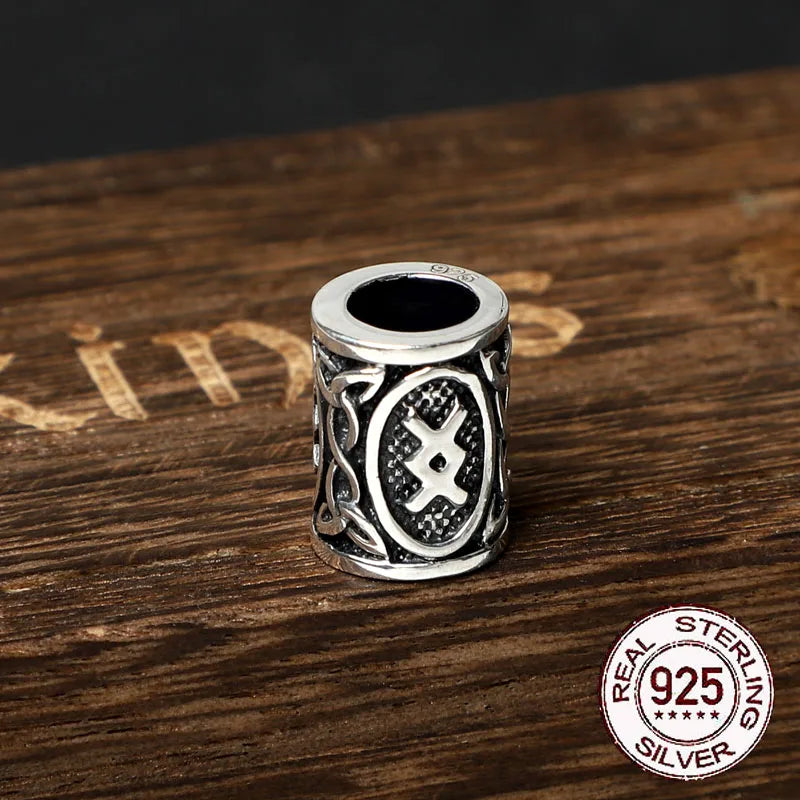 S925 Sterling Silver Viking beard Beads Hair Beads with keel chain and cow leather chain and vintage wood box as gift