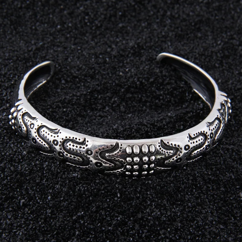 S925 Sterling Silver Viking Bangle on arm with wood box as gift for men or women